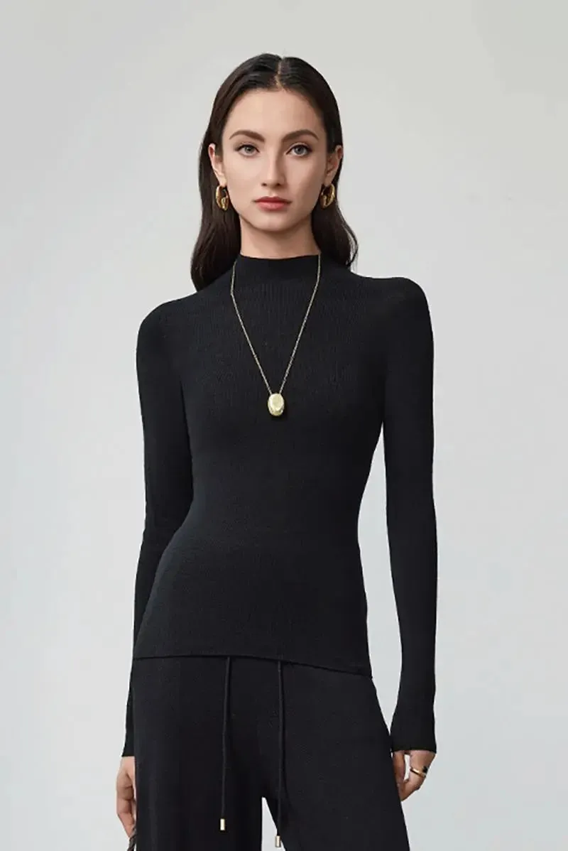 100 Merino Wool Seamless Knit Mock Neck Sweater