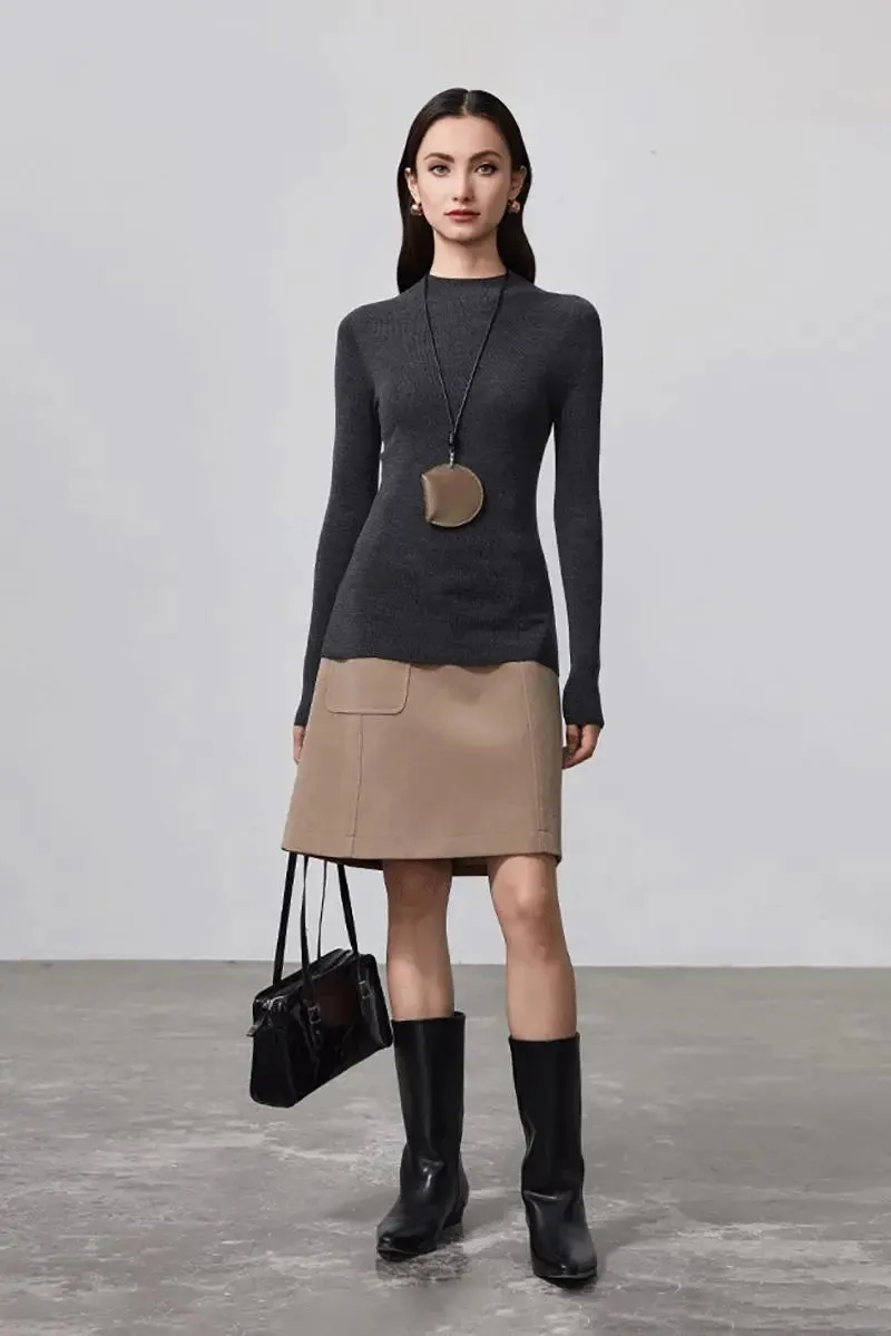 100 Merino Wool Seamless Knit Mock Neck Sweater