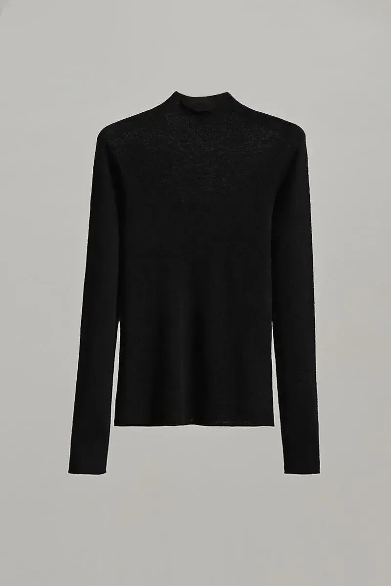 100 Merino Wool Seamless Knit Mock Neck Sweater
