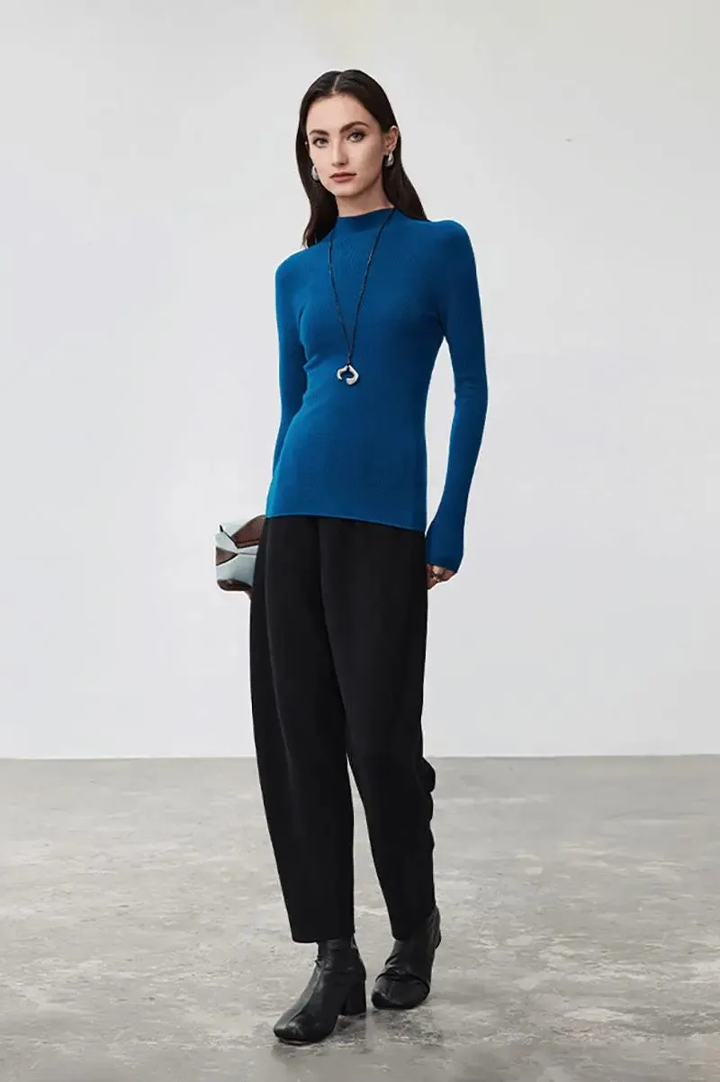 100 Merino Wool Seamless Knit Mock Neck Sweater