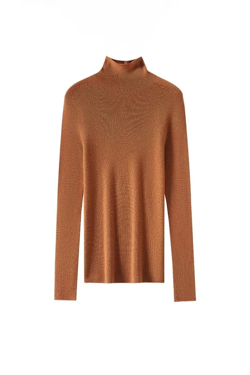 100 Merino Wool Seamless Knit Mock Neck Sweater