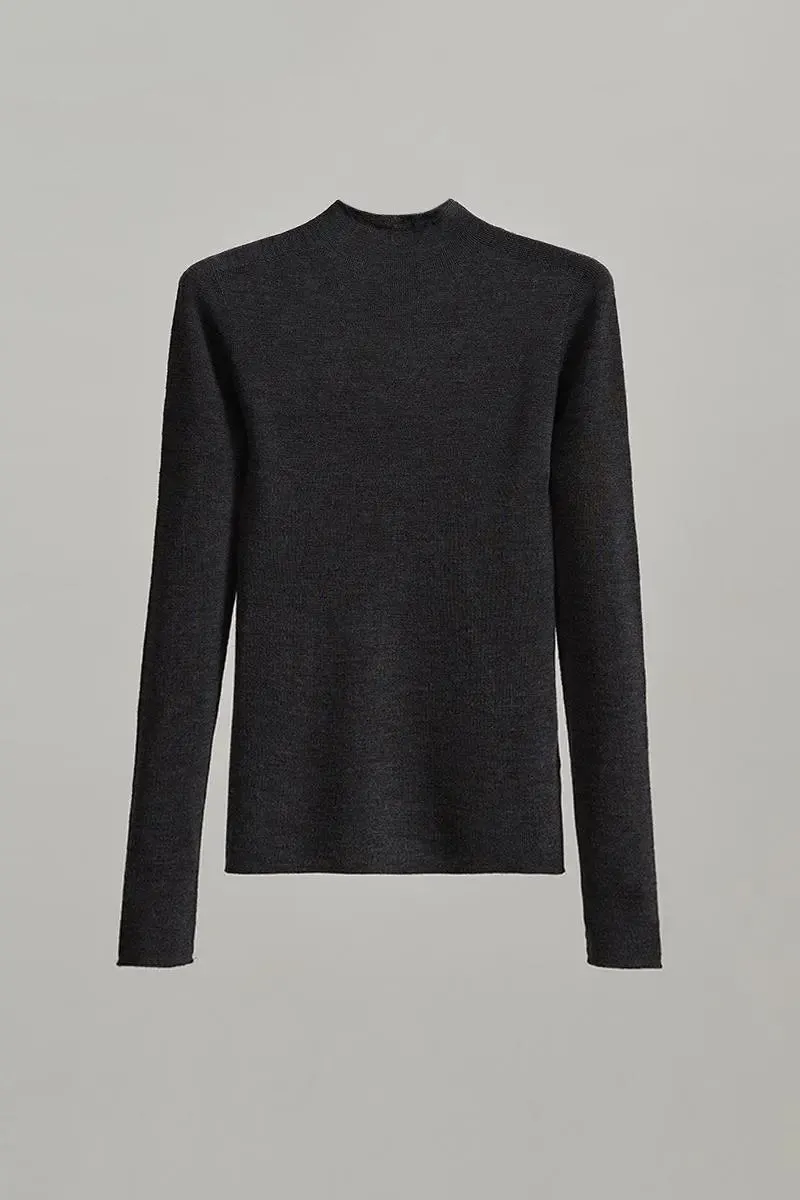 100 Merino Wool Seamless Knit Mock Neck Sweater