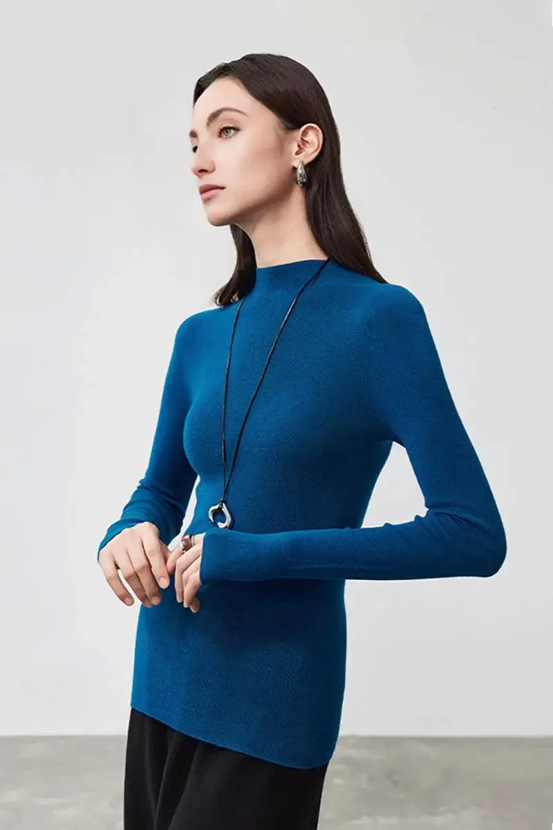 100 Merino Wool Seamless Knit Mock Neck Sweater