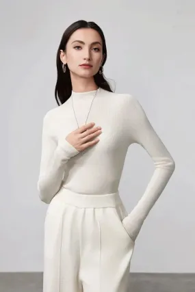 100 Merino Wool Seamless Knit Mock Neck Sweater