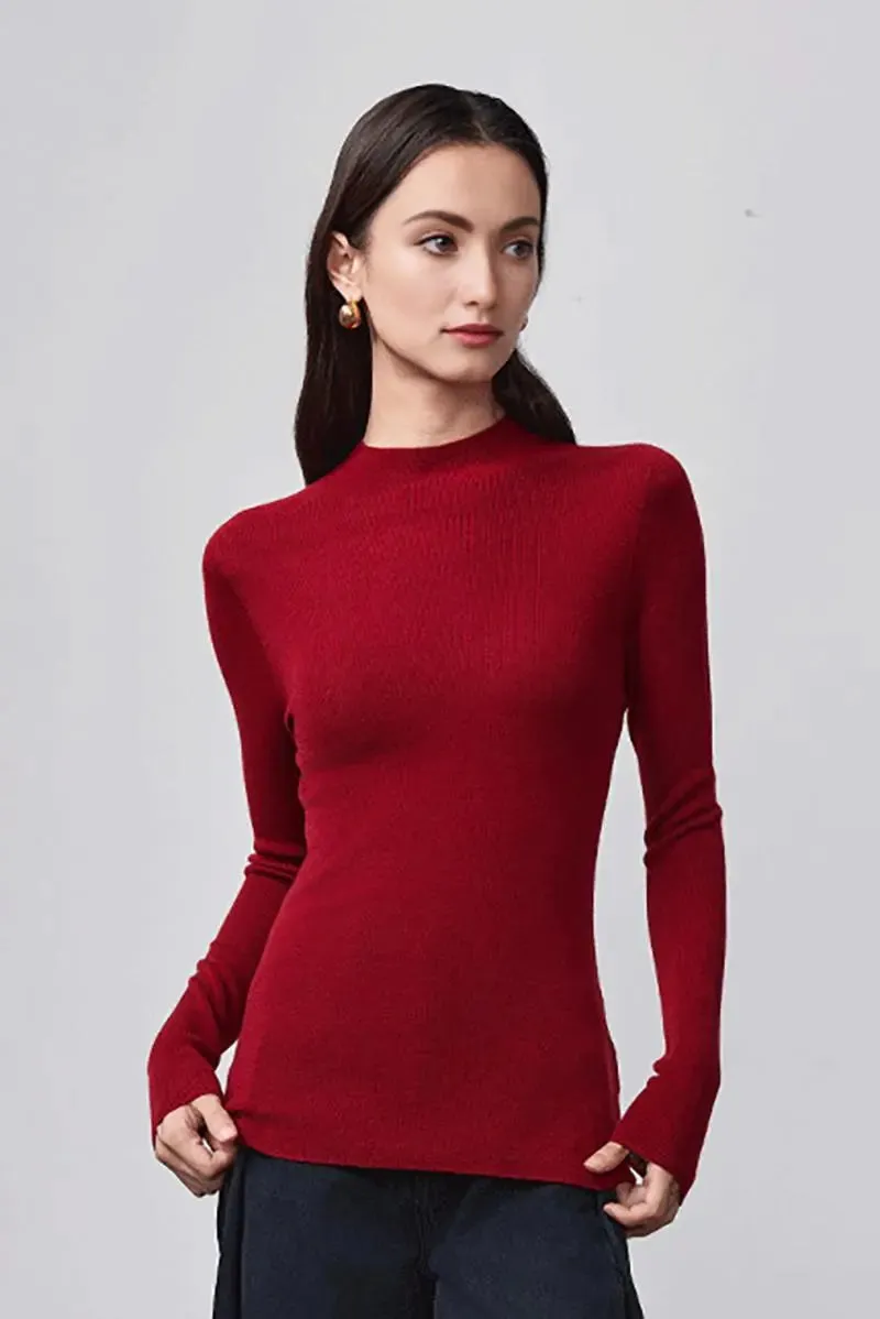 100 Merino Wool Seamless Knit Mock Neck Sweater