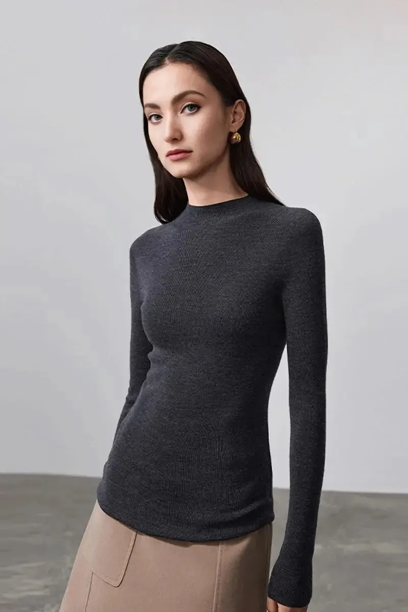 100 Merino Wool Seamless Knit Mock Neck Sweater