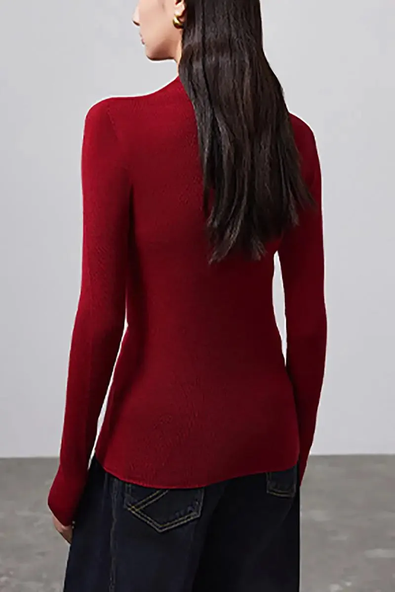 100 Merino Wool Seamless Knit Mock Neck Sweater