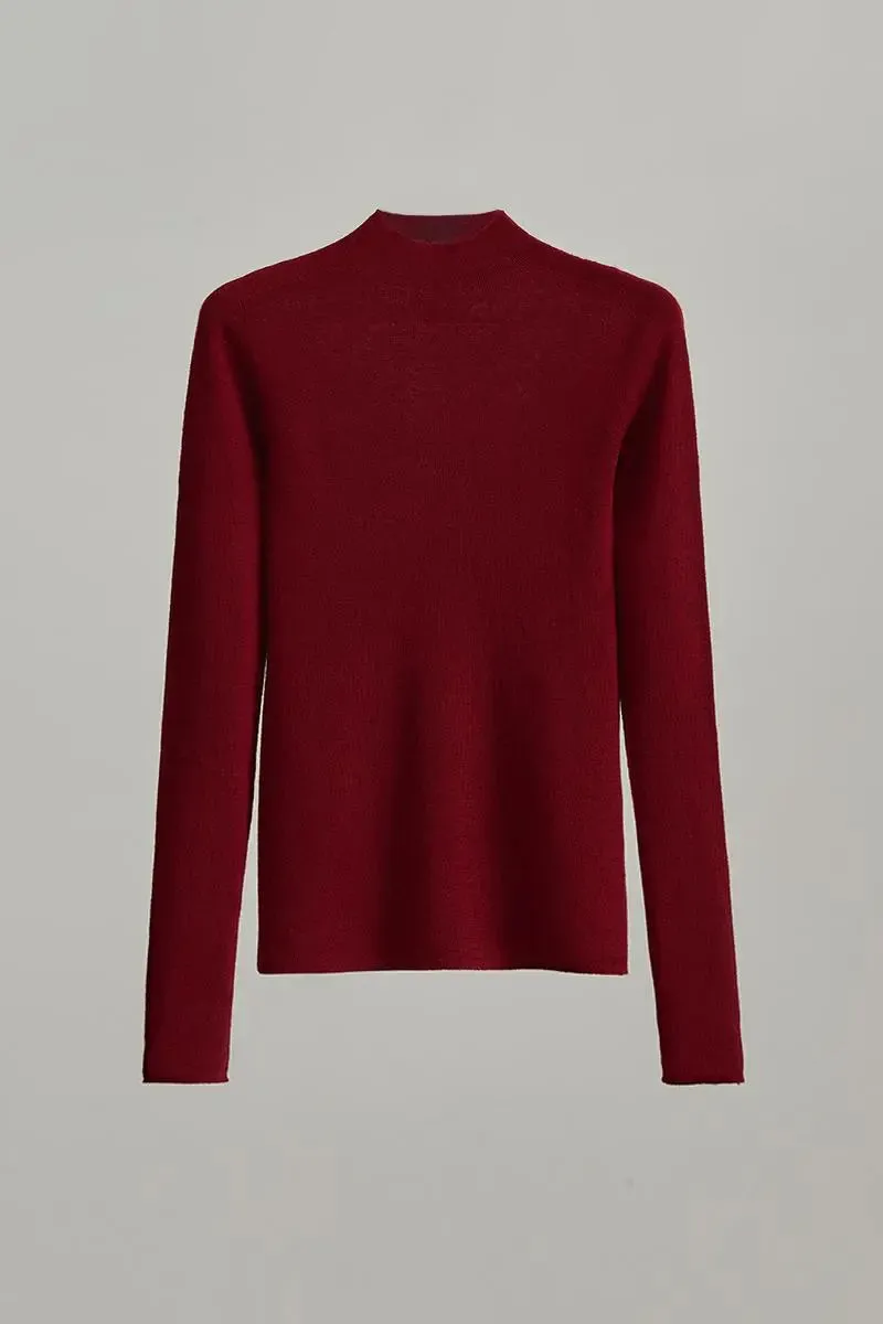 100 Merino Wool Seamless Knit Mock Neck Sweater
