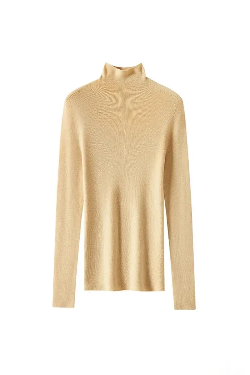 100 Merino Wool Seamless Knit Mock Neck Sweater