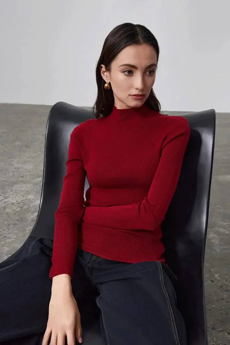 100 Merino Wool Seamless Knit Mock Neck Sweater