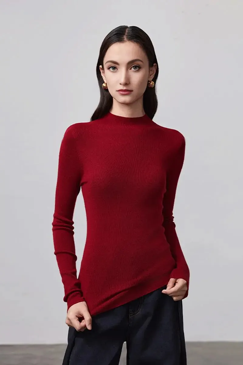 100 Merino Wool Seamless Knit Mock Neck Sweater