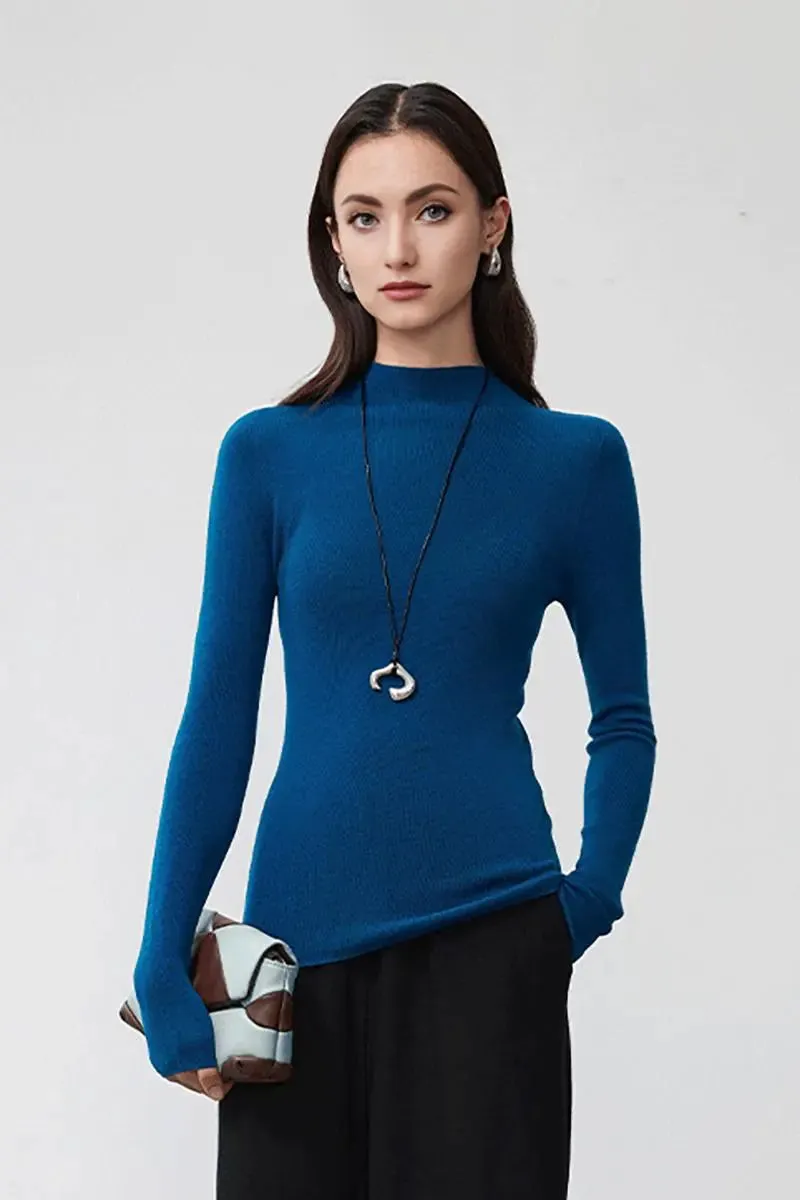 100 Merino Wool Seamless Knit Mock Neck Sweater