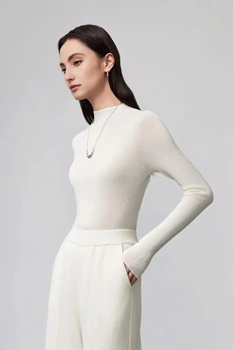 100 Merino Wool Seamless Knit Mock Neck Sweater