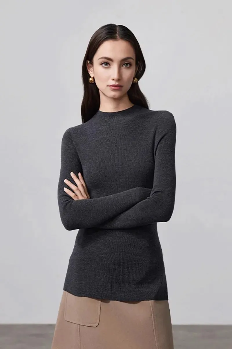 100 Merino Wool Seamless Knit Mock Neck Sweater