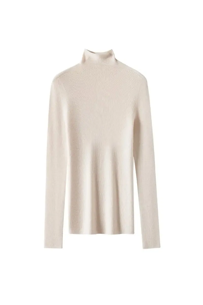 100 Merino Wool Seamless Knit Mock Neck Sweater