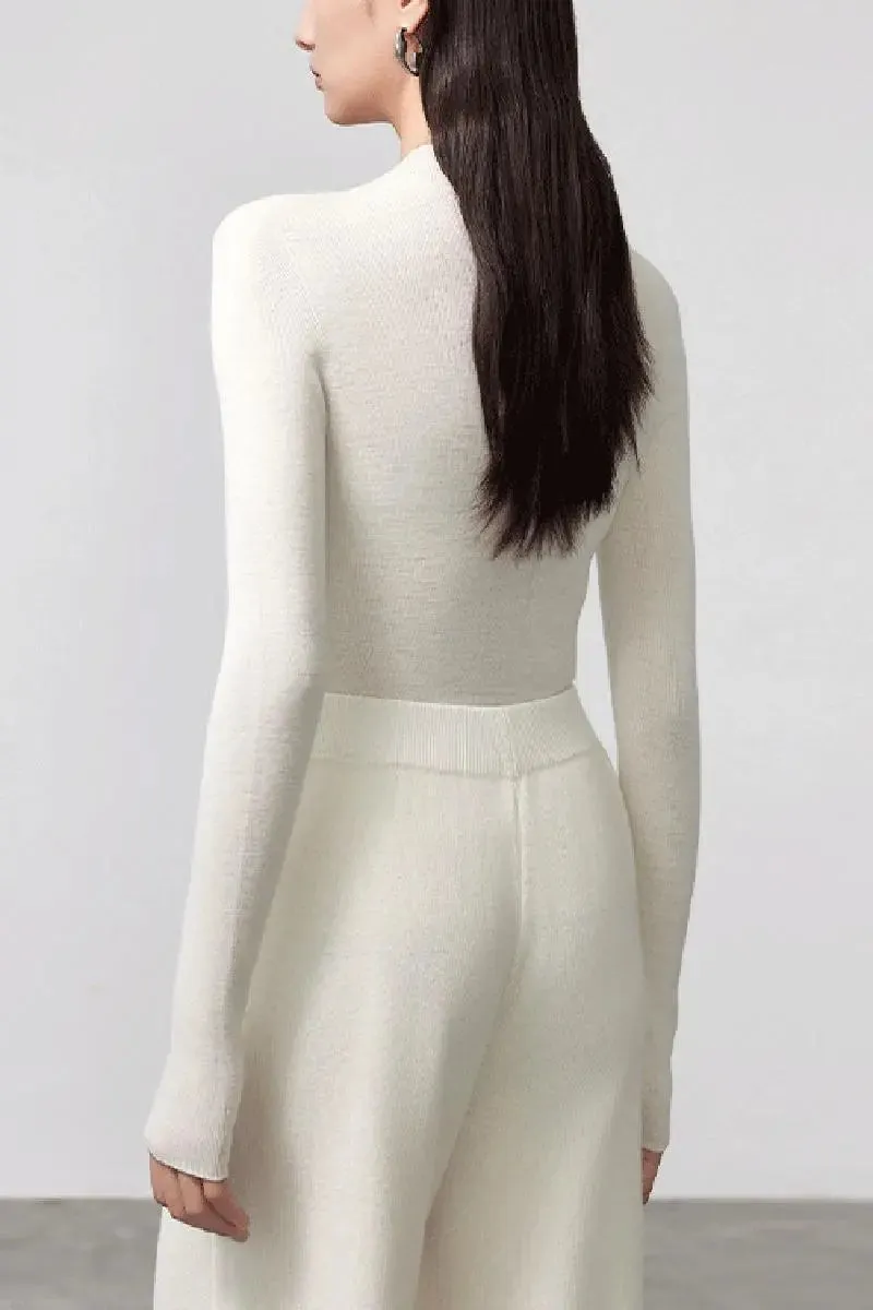 100 Merino Wool Seamless Knit Mock Neck Sweater