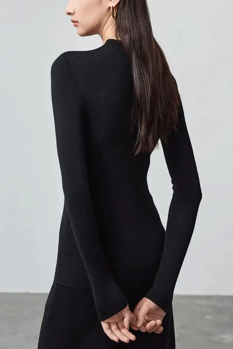 100 Merino Wool Seamless Knit Mock Neck Sweater