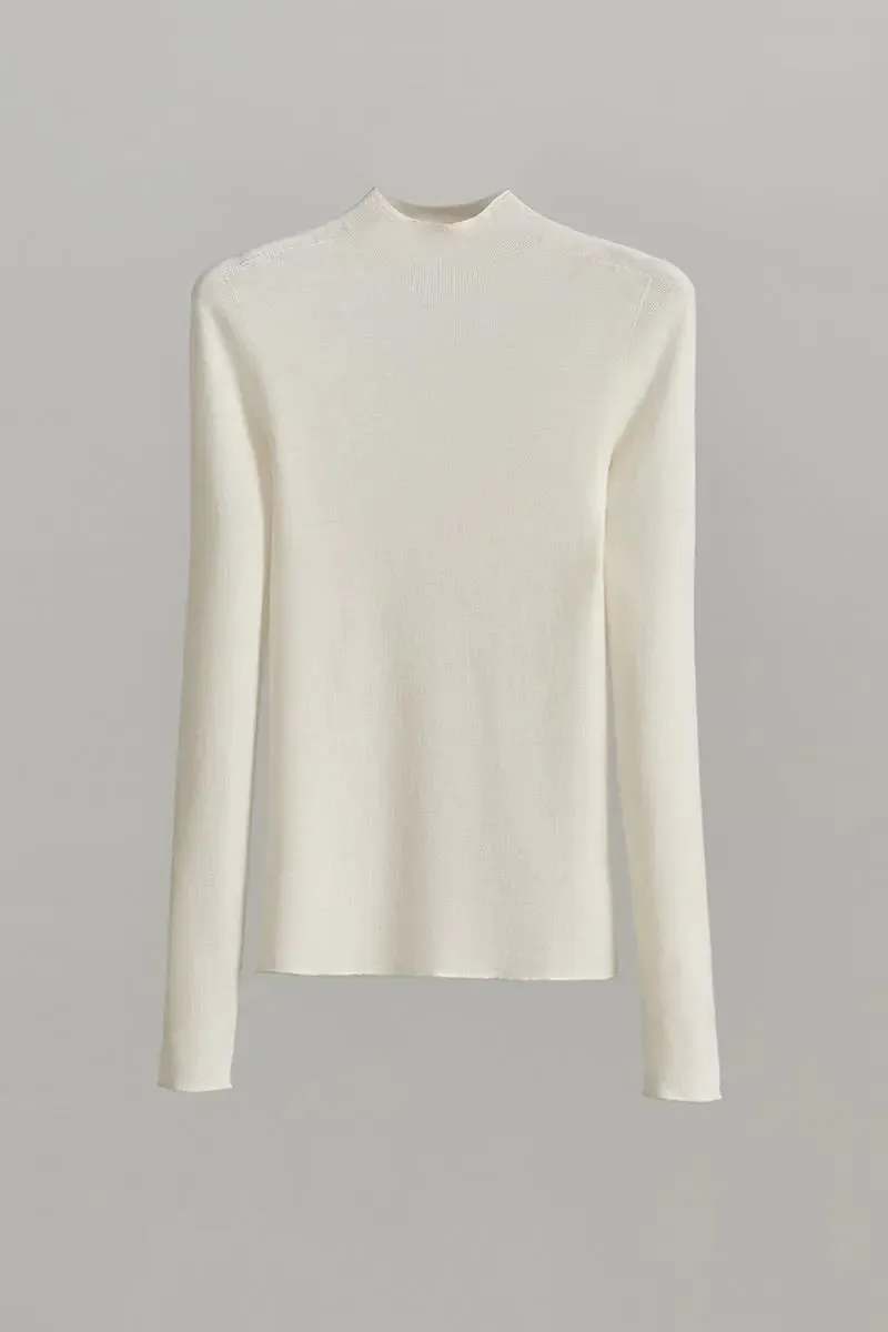 100 Merino Wool Seamless Knit Mock Neck Sweater