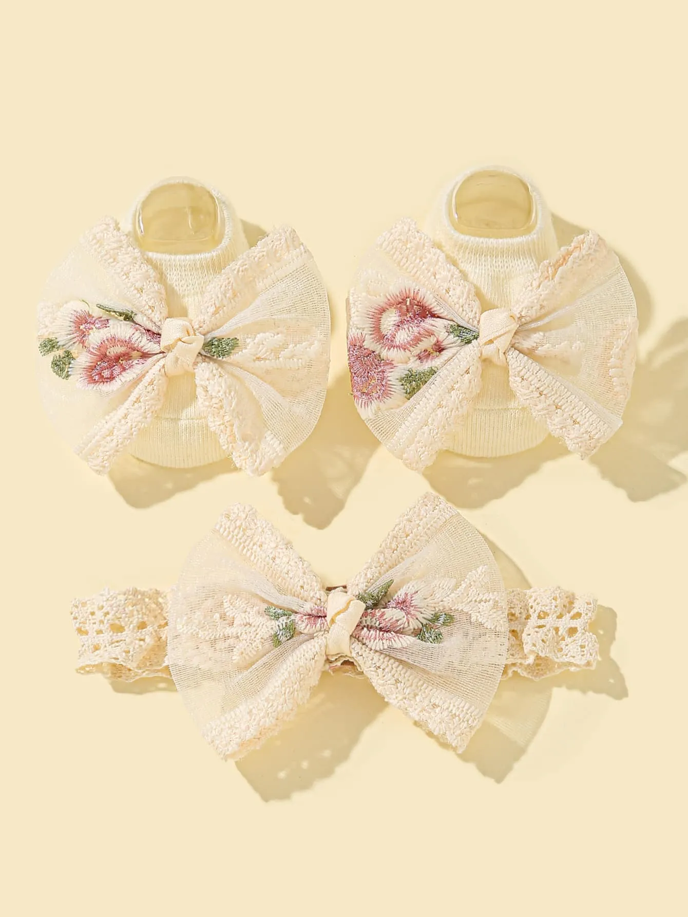 1pair Baby Bowknot Decor Socks 1pc Hair Band