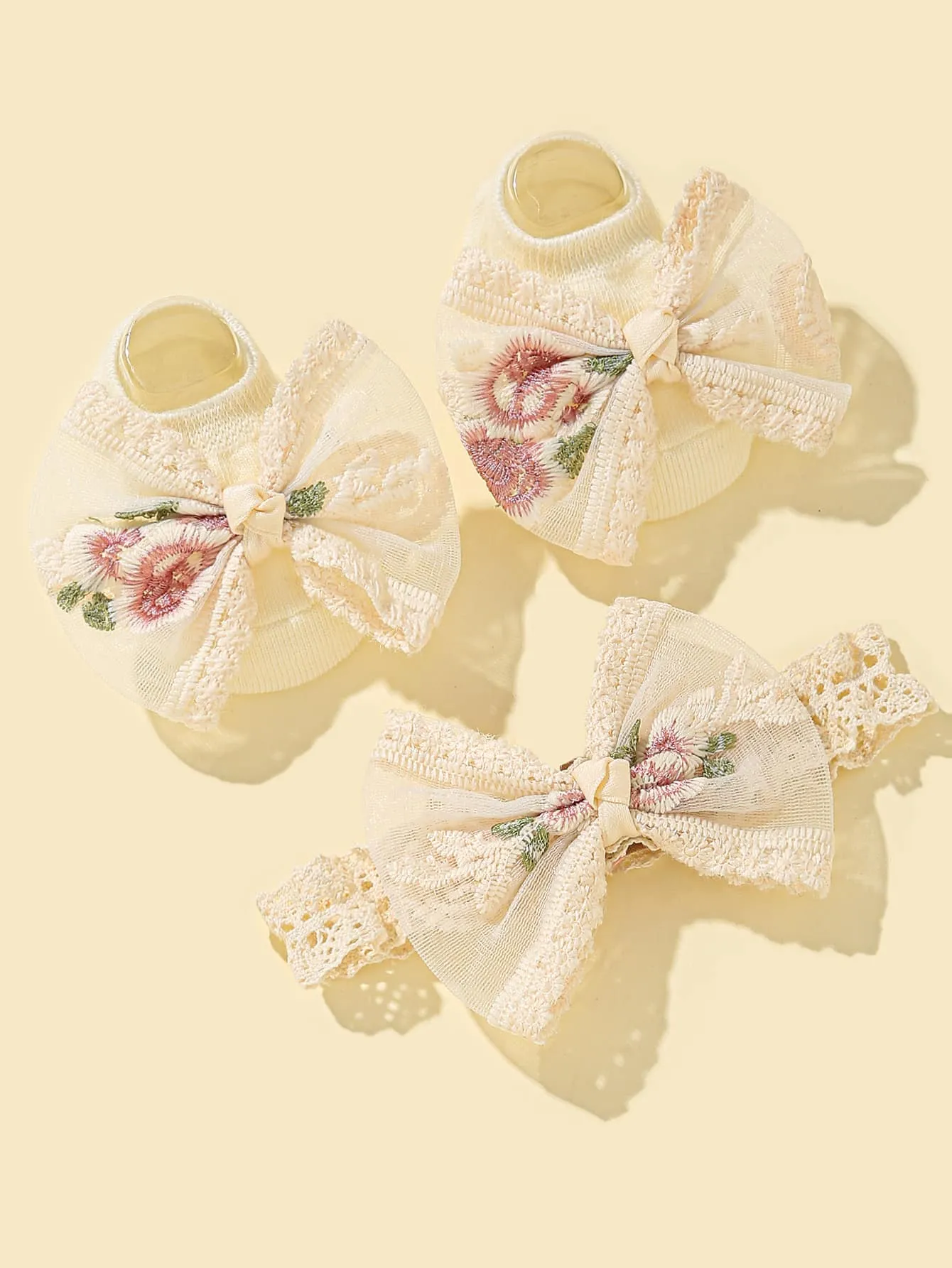 1pair Baby Bowknot Decor Socks 1pc Hair Band