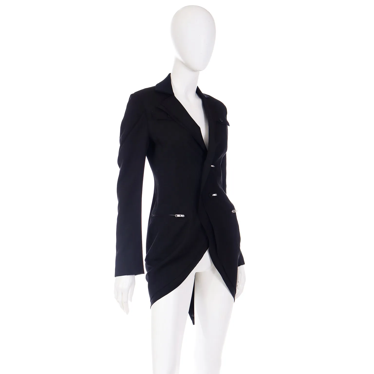 2000s Yohji Yamamoto Black Jacket w Zipper Button Holes & Pockets