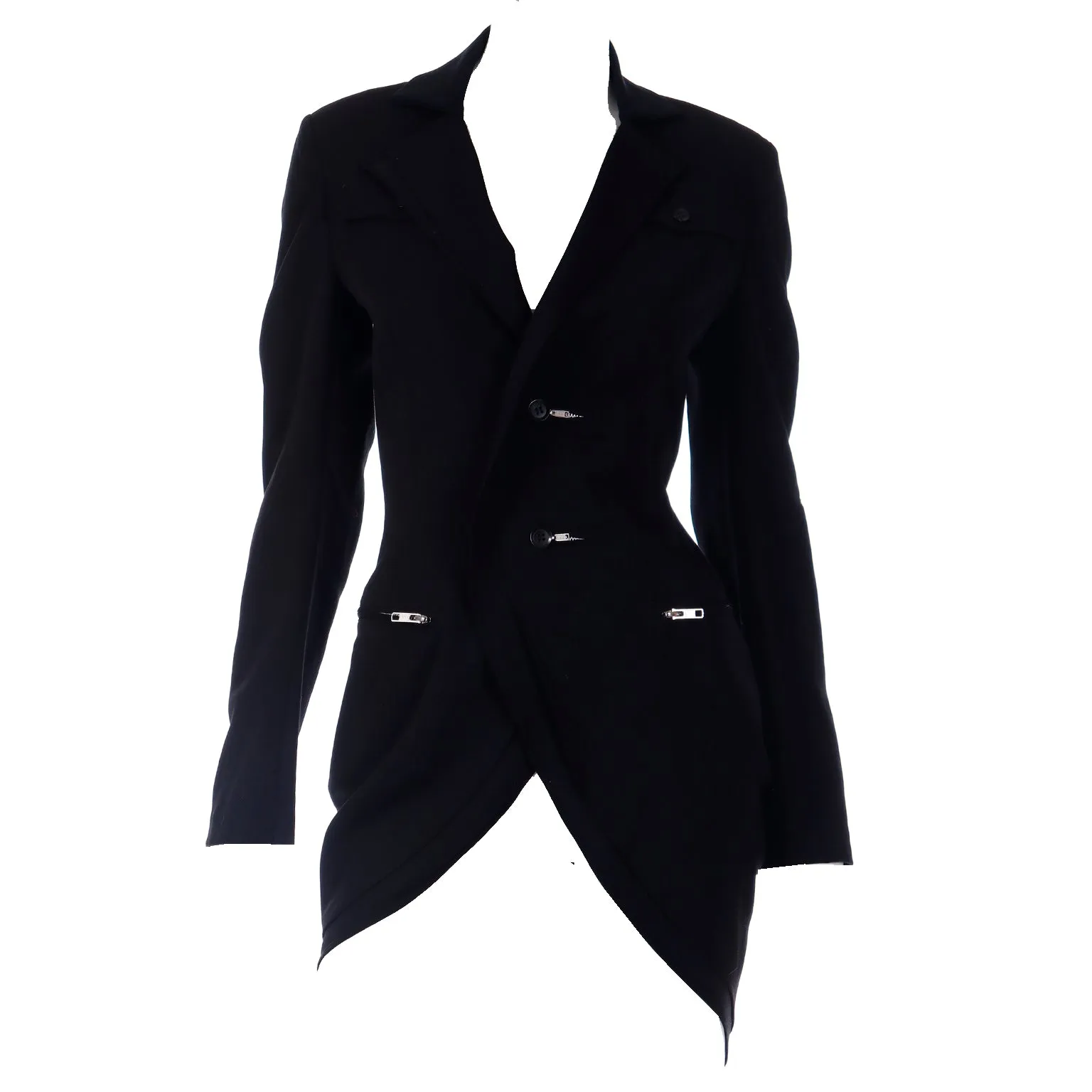 2000s Yohji Yamamoto Black Jacket w Zipper Button Holes & Pockets
