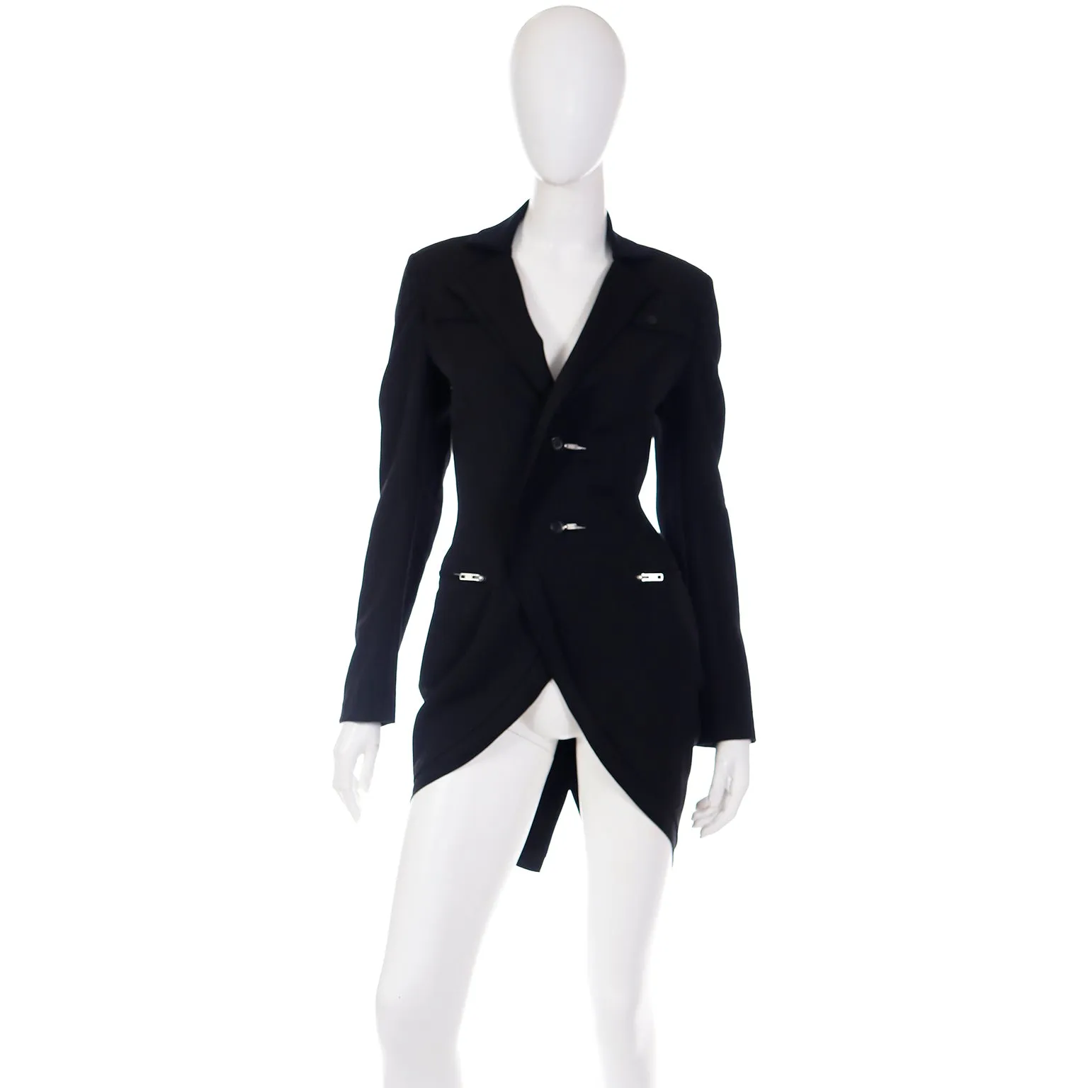 2000s Yohji Yamamoto Black Jacket w Zipper Button Holes & Pockets