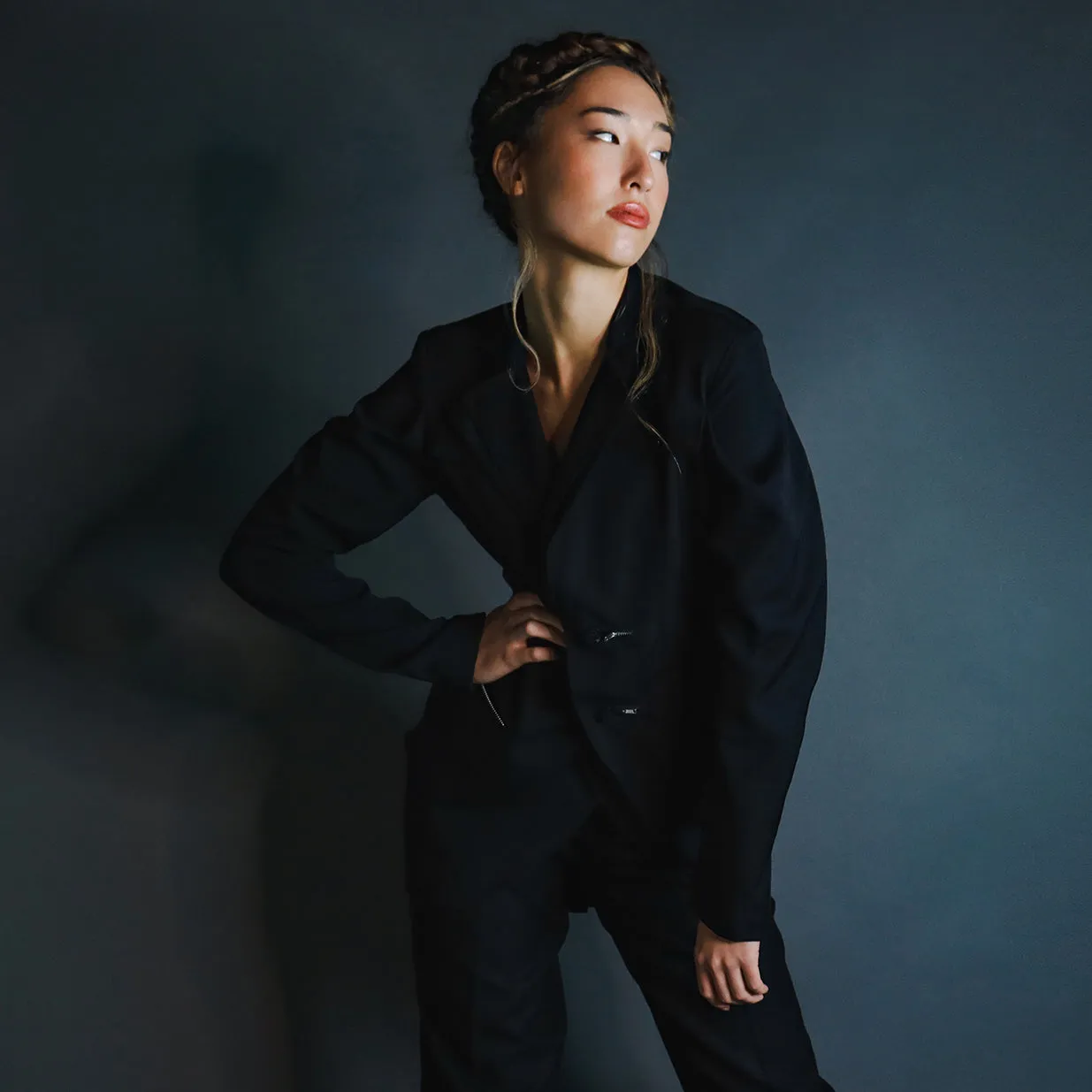 2000s Yohji Yamamoto Black Jacket w Zipper Button Holes & Pockets