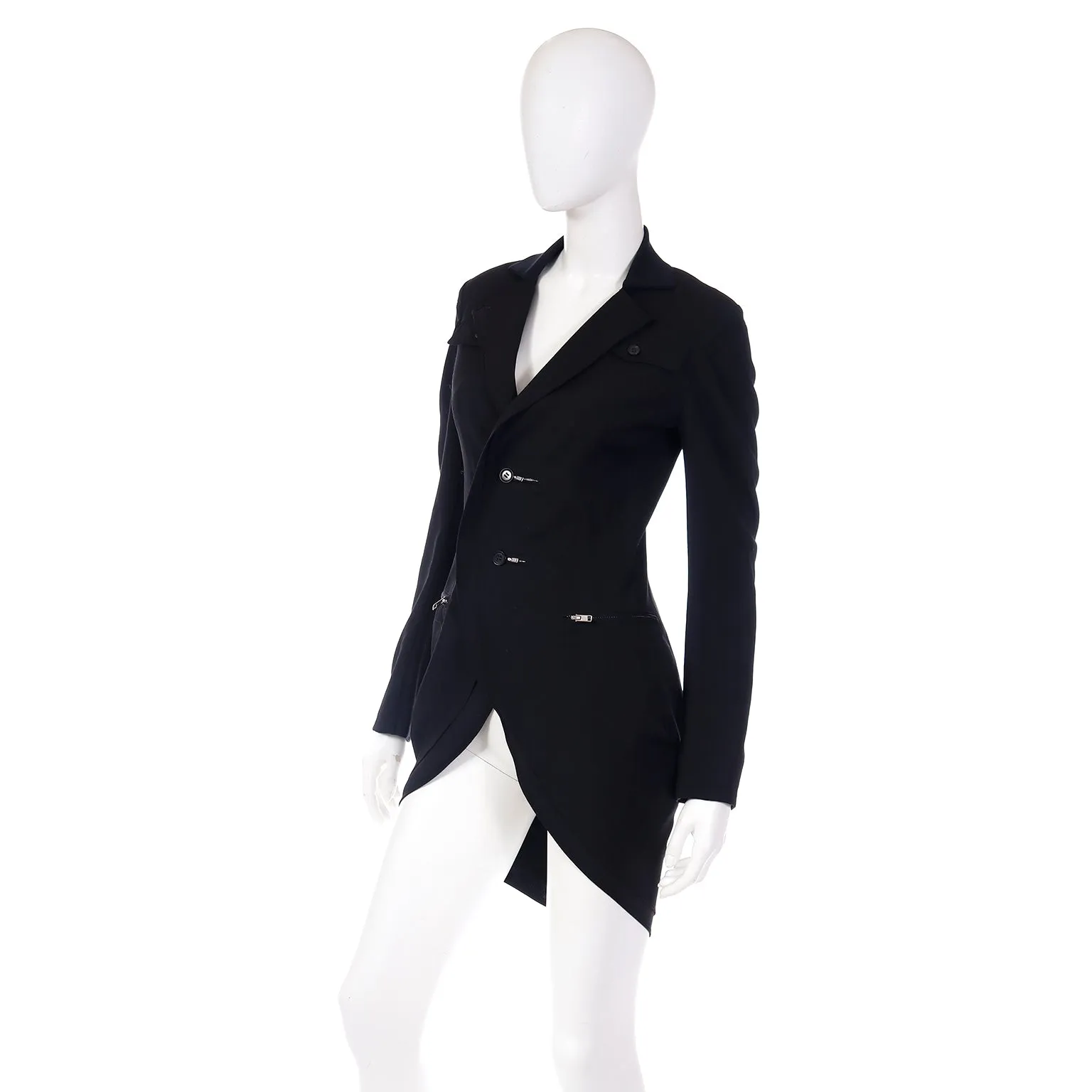 2000s Yohji Yamamoto Black Jacket w Zipper Button Holes & Pockets