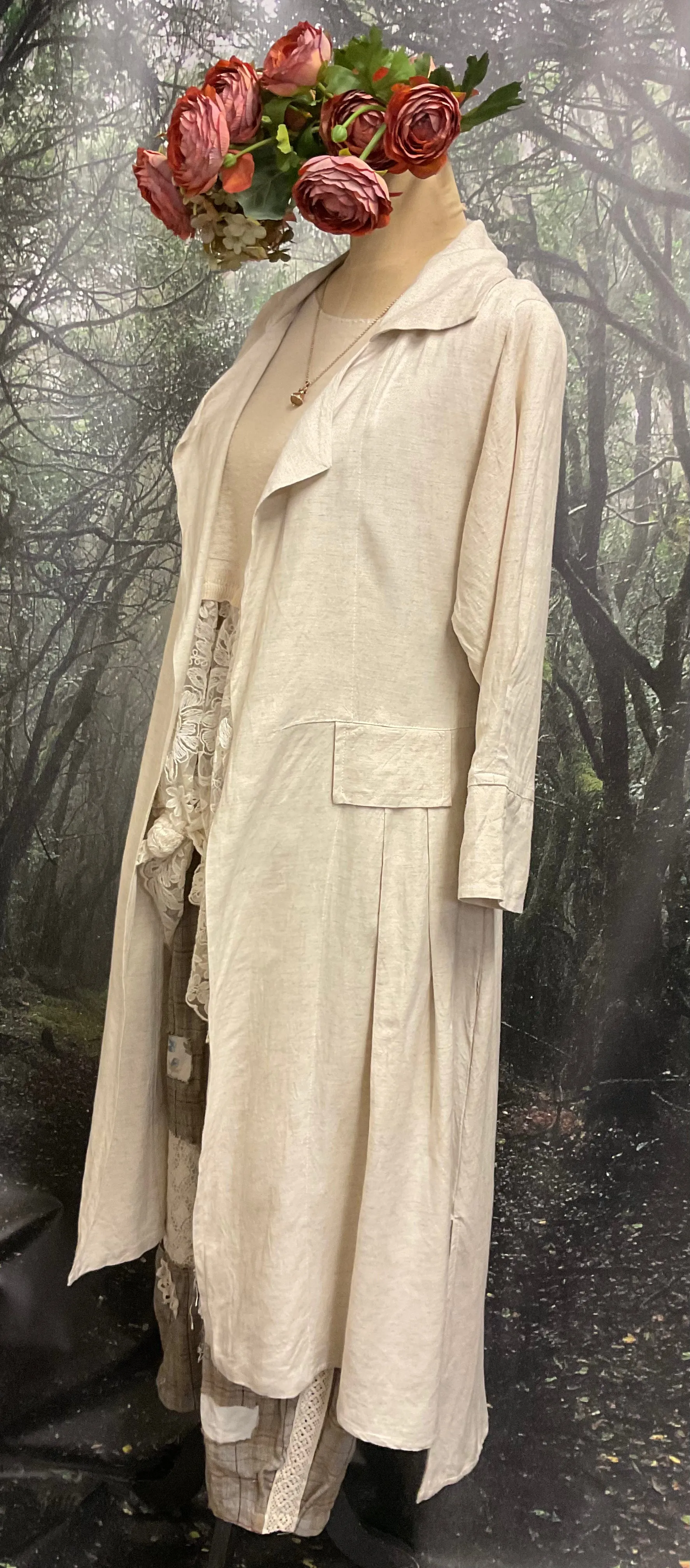 #5321 Long Beige linen coat