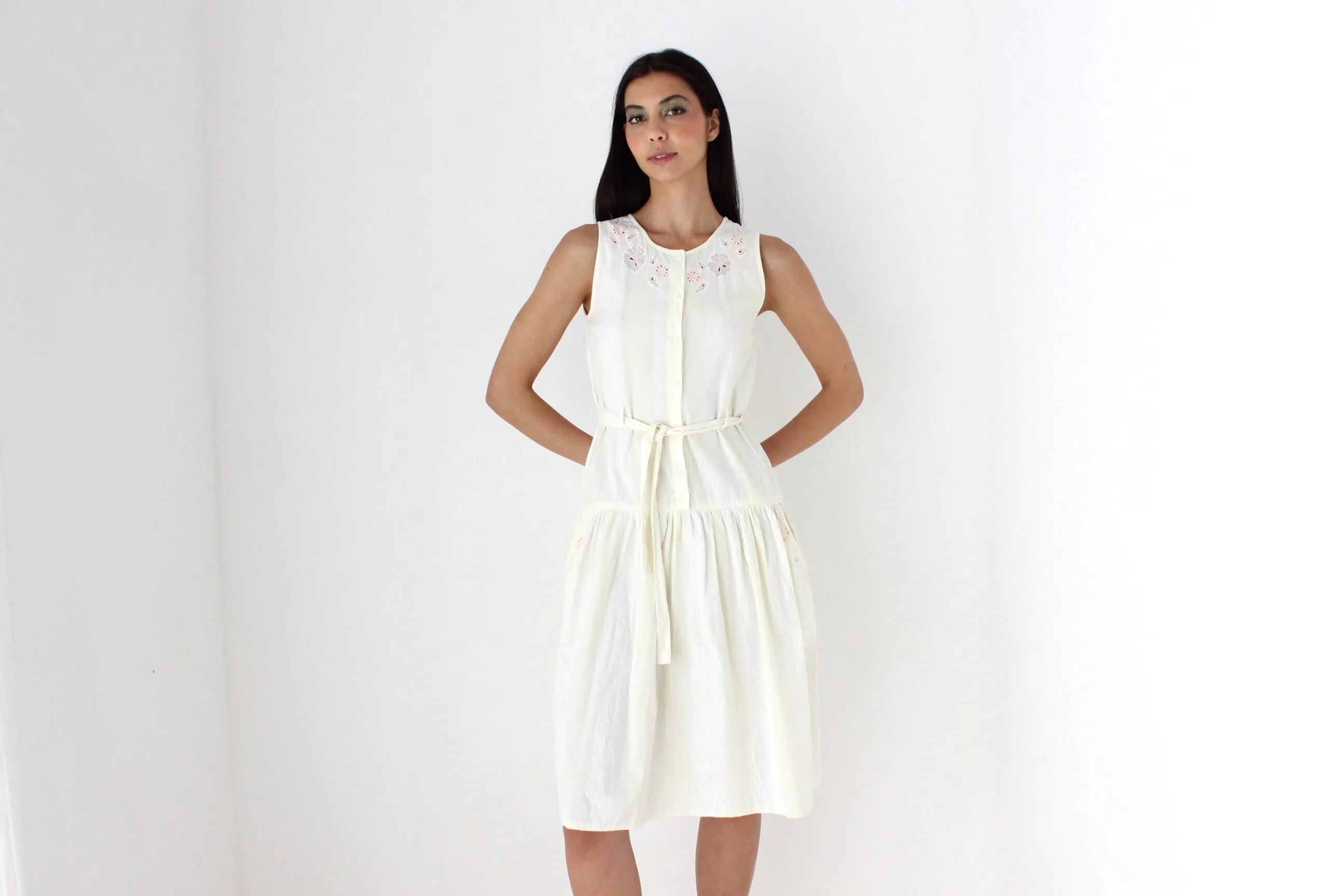 80s Italian Cotton Drop Waist Summer Smock
