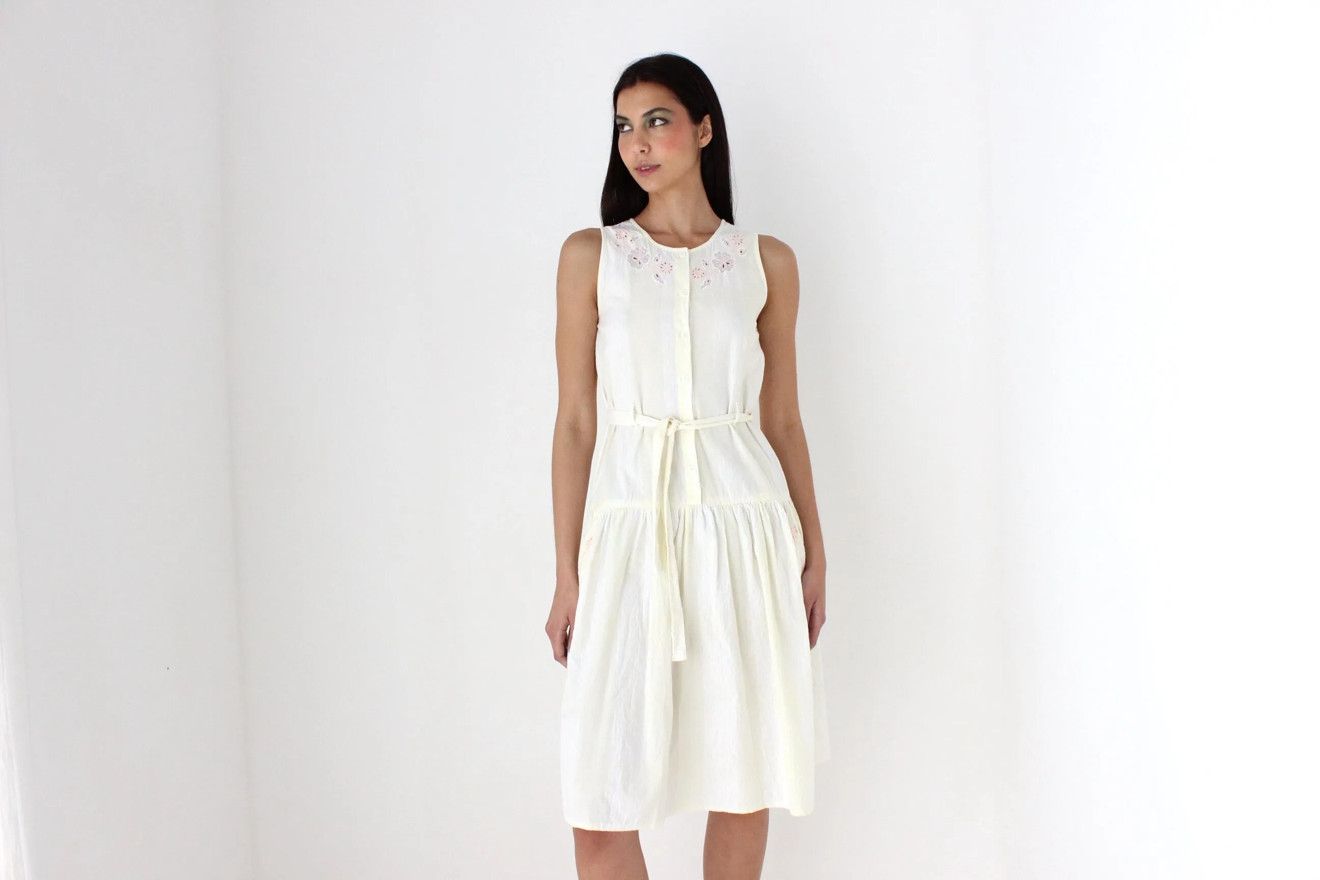 80s Italian Cotton Drop Waist Summer Smock