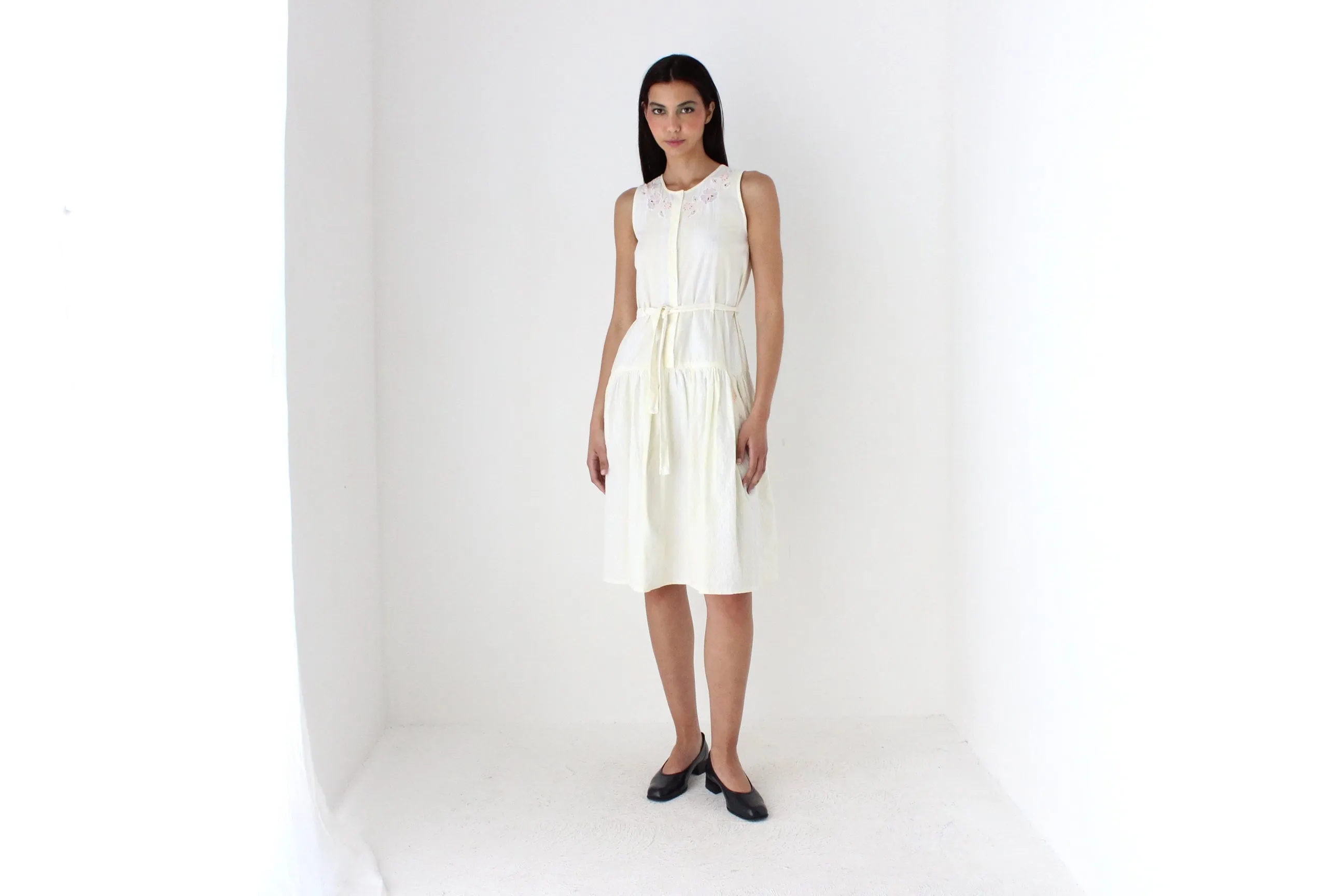 80s Italian Cotton Drop Waist Summer Smock