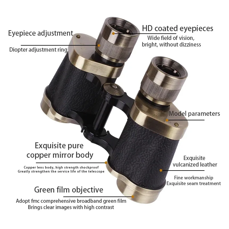 8X30 Military Binoculars HD High Power Low Light Night Vision FMC Broadband Coating BAK4 Prism Pure Copper Powerful Binoculars