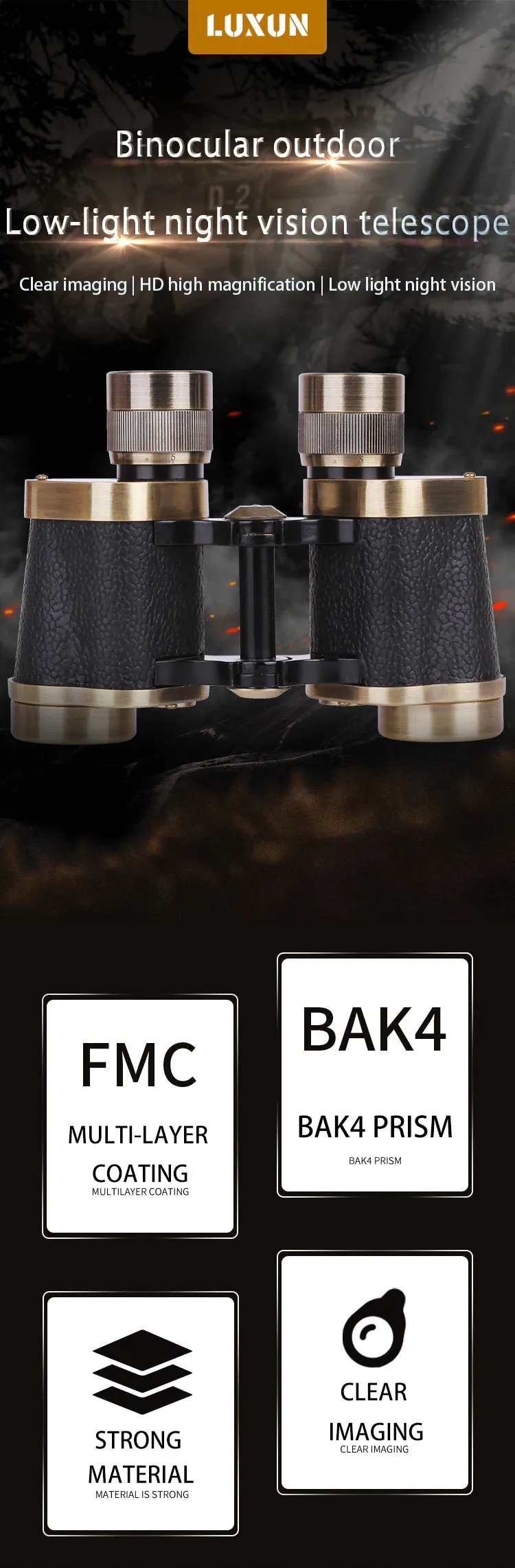 8X30 Military Binoculars HD High Power Low Light Night Vision FMC Broadband Coating BAK4 Prism Pure Copper Powerful Binoculars
