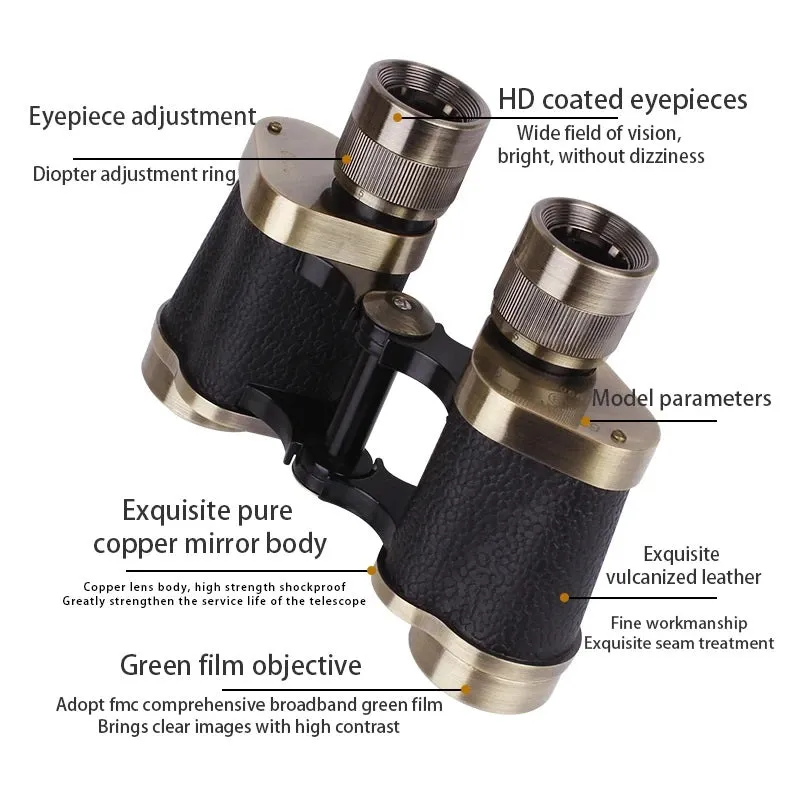8X30 Military Binoculars HD High Power Low Light Night Vision FMC Broadband Coating BAK4 Prism Pure Copper Powerful Binoculars