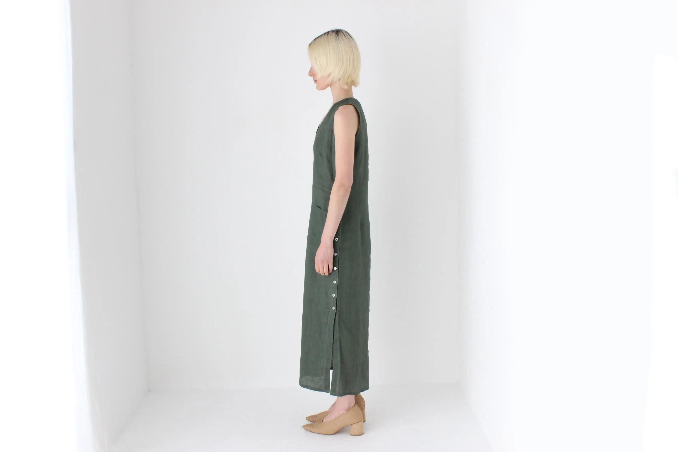 90s Italian Linen Simple Relaxed Column Dress