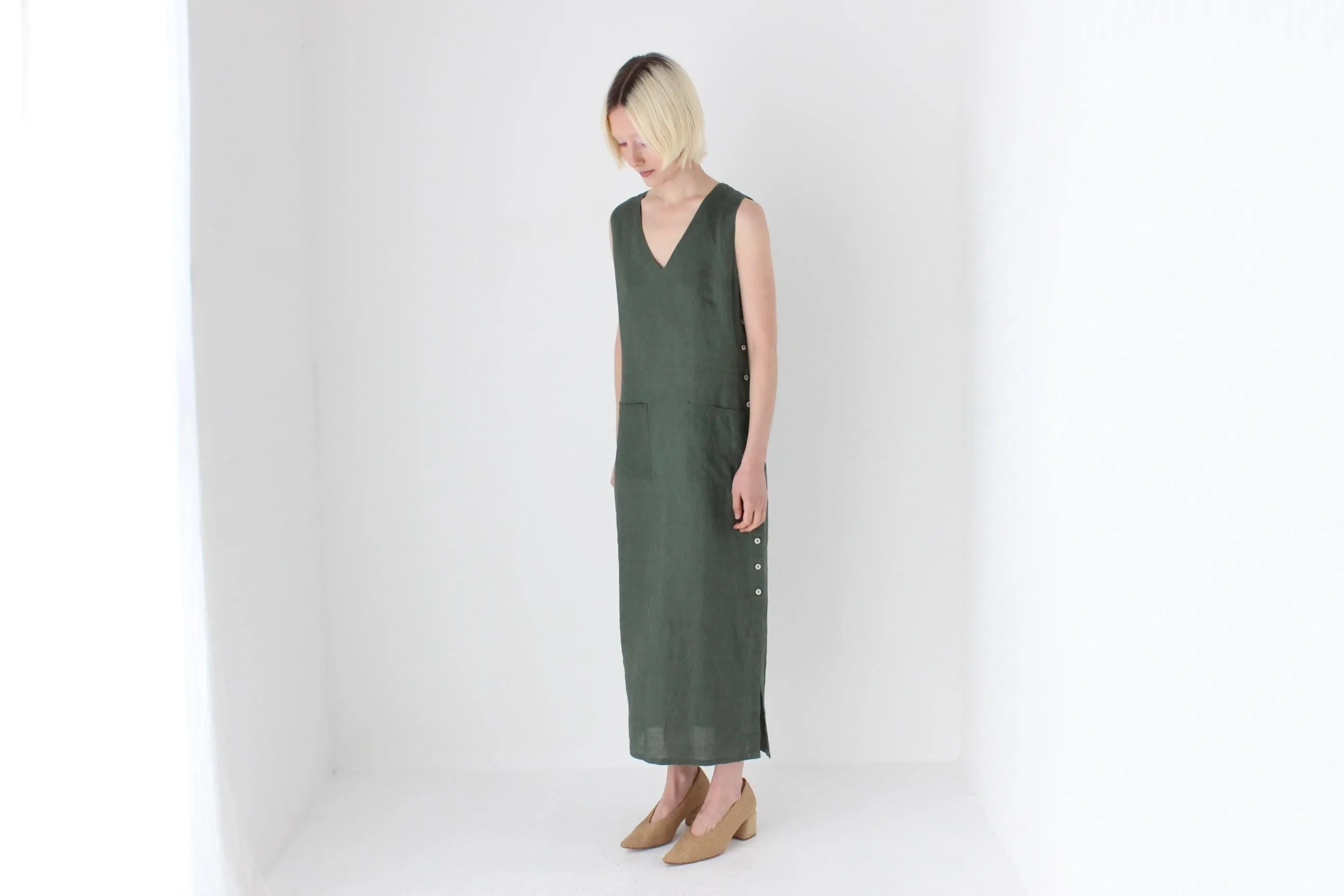 90s Italian Linen Simple Relaxed Column Dress