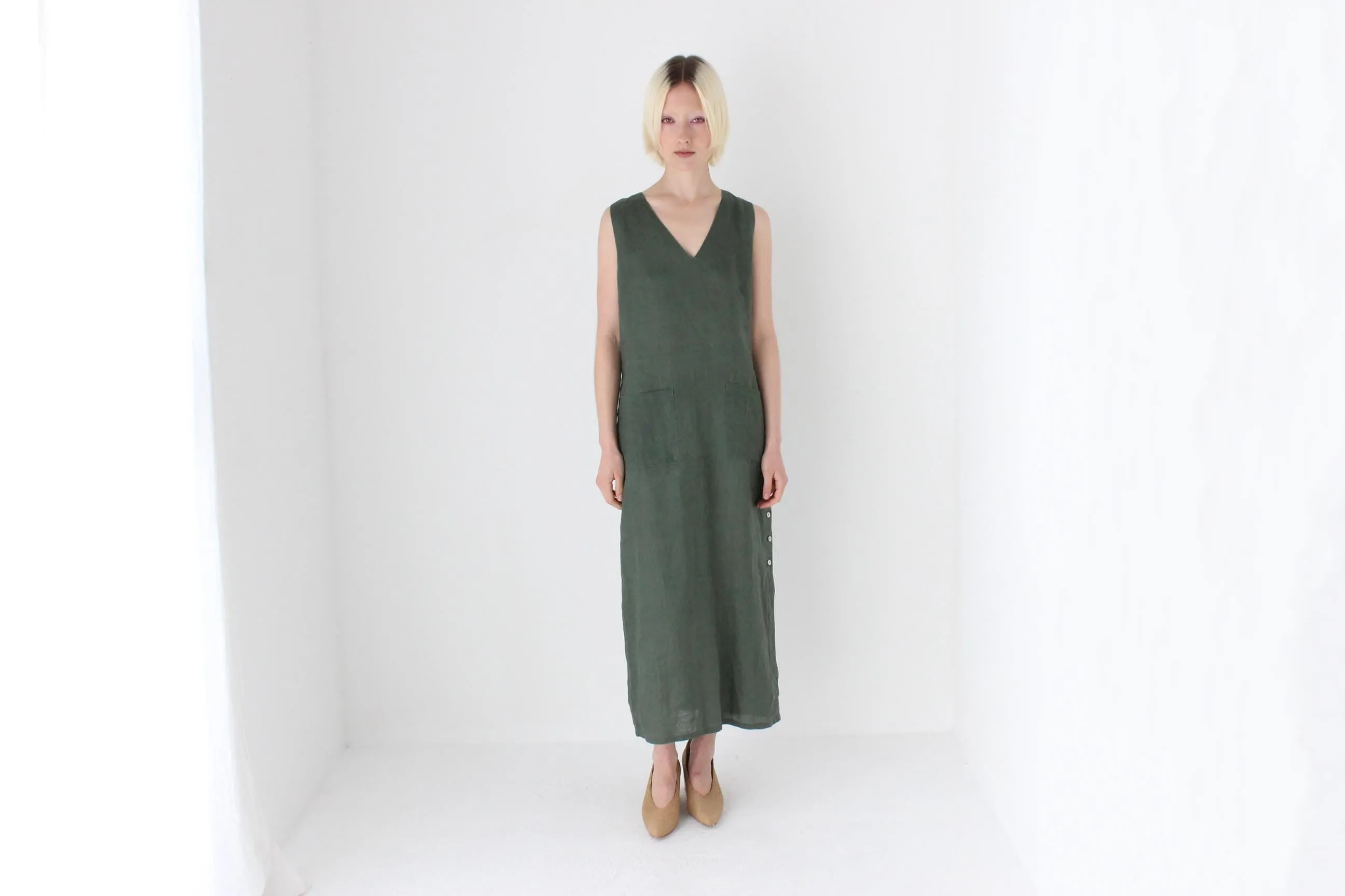 90s Italian Linen Simple Relaxed Column Dress