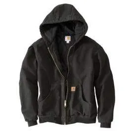 Active Quilted Flannel-Lined Jacket With Hood, Black, Large Tall