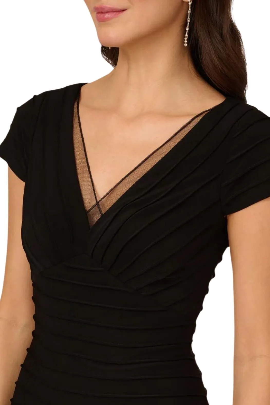 Adrianna Papell V-Neck Lace Pintuck Sheath Jersey Dress