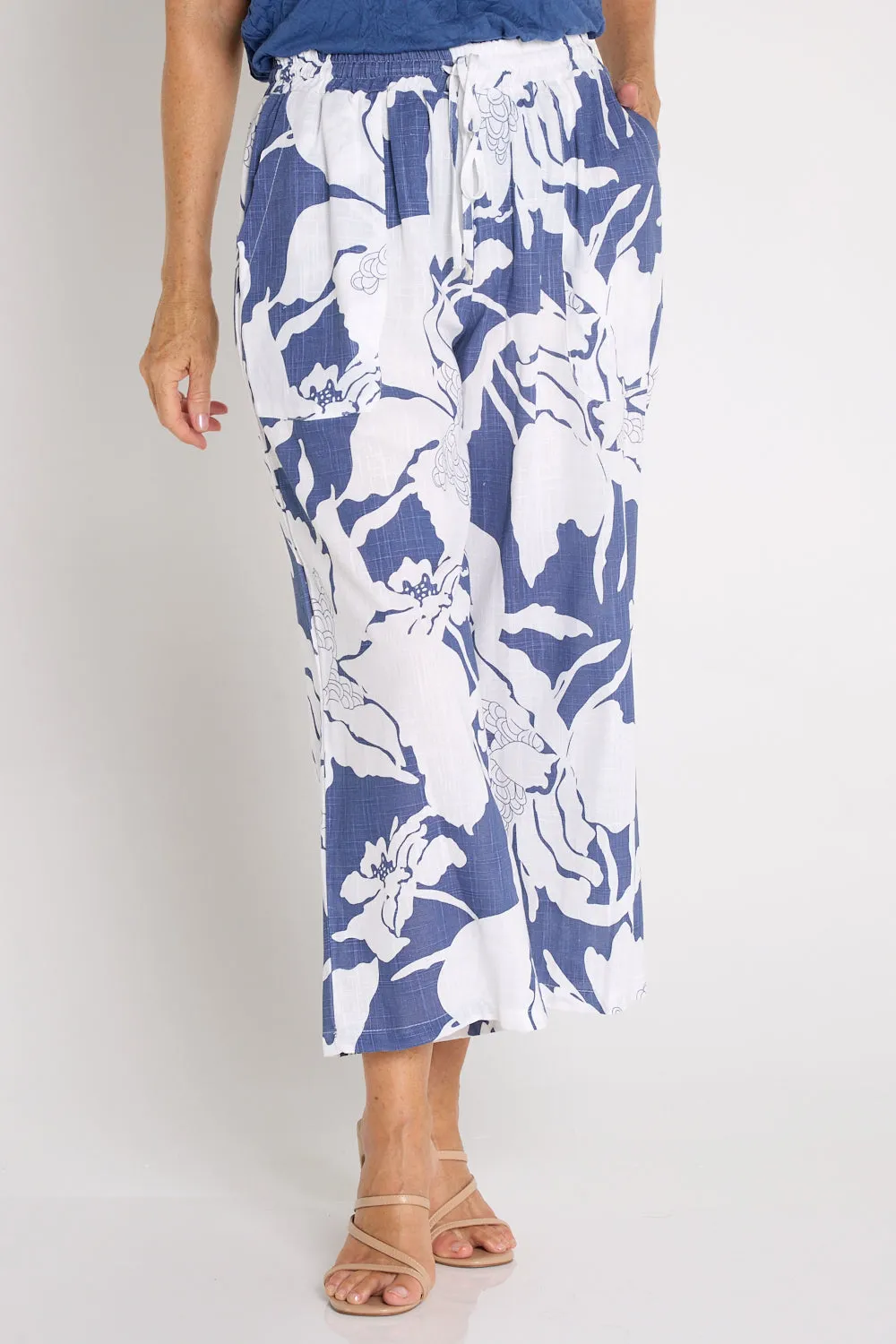 Aiko Linen Pants - Blue/White