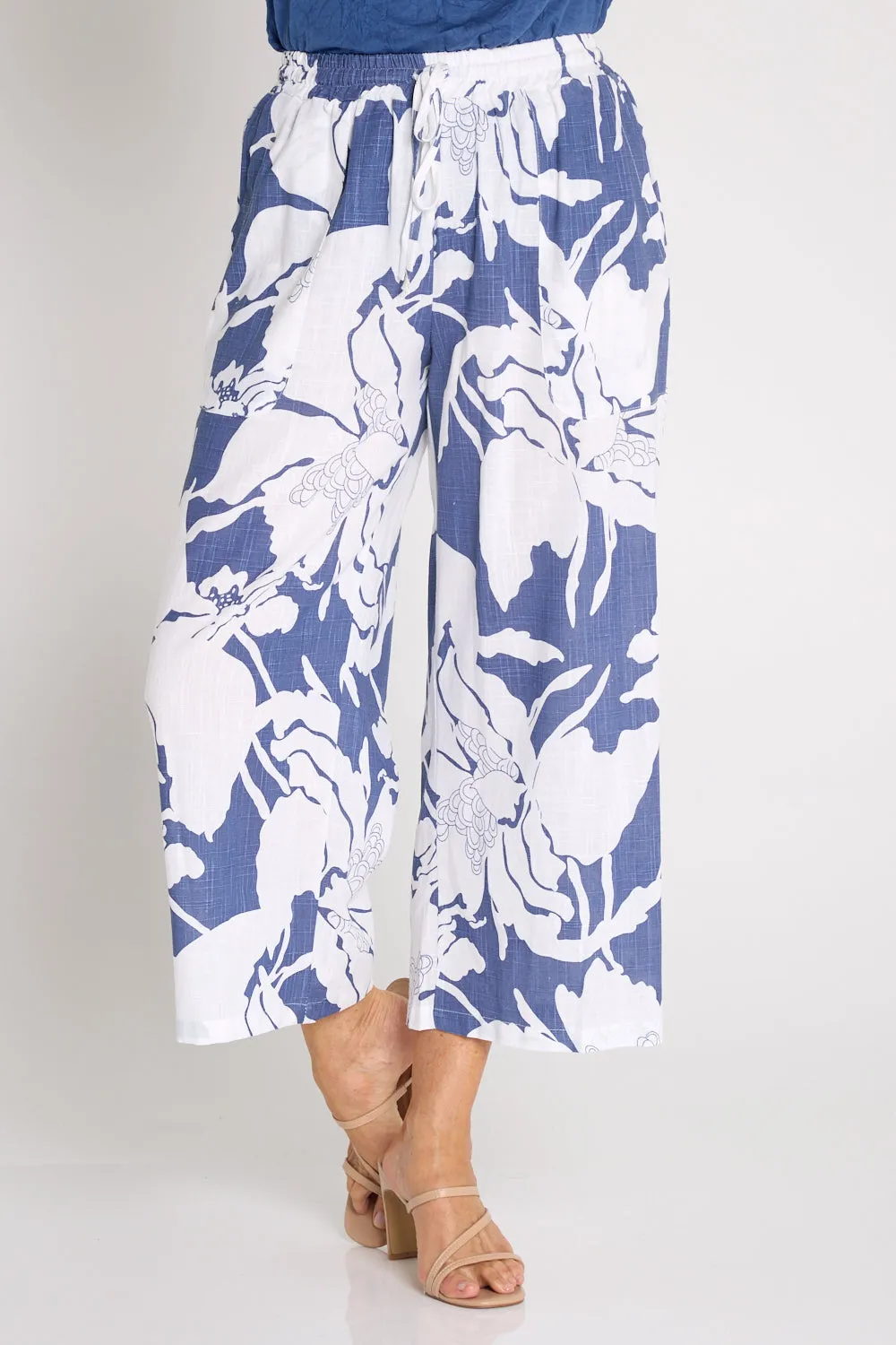 Aiko Linen Pants - Blue/White
