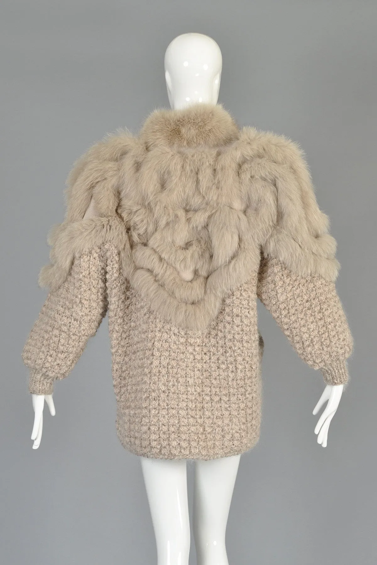 Avant Garde 80s Knit Cocoon Coat w/Fox Fur Shoulders