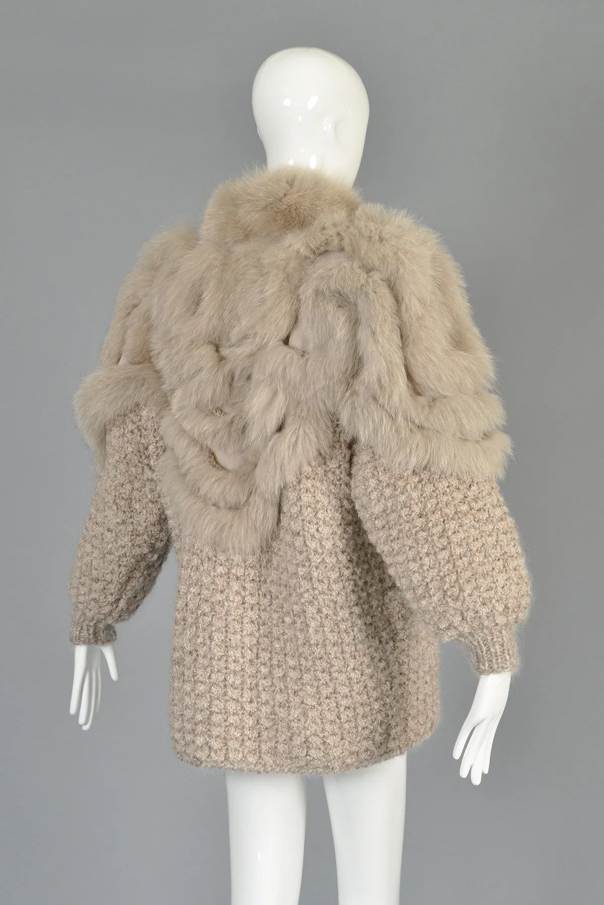 Avant Garde 80s Knit Cocoon Coat w/Fox Fur Shoulders