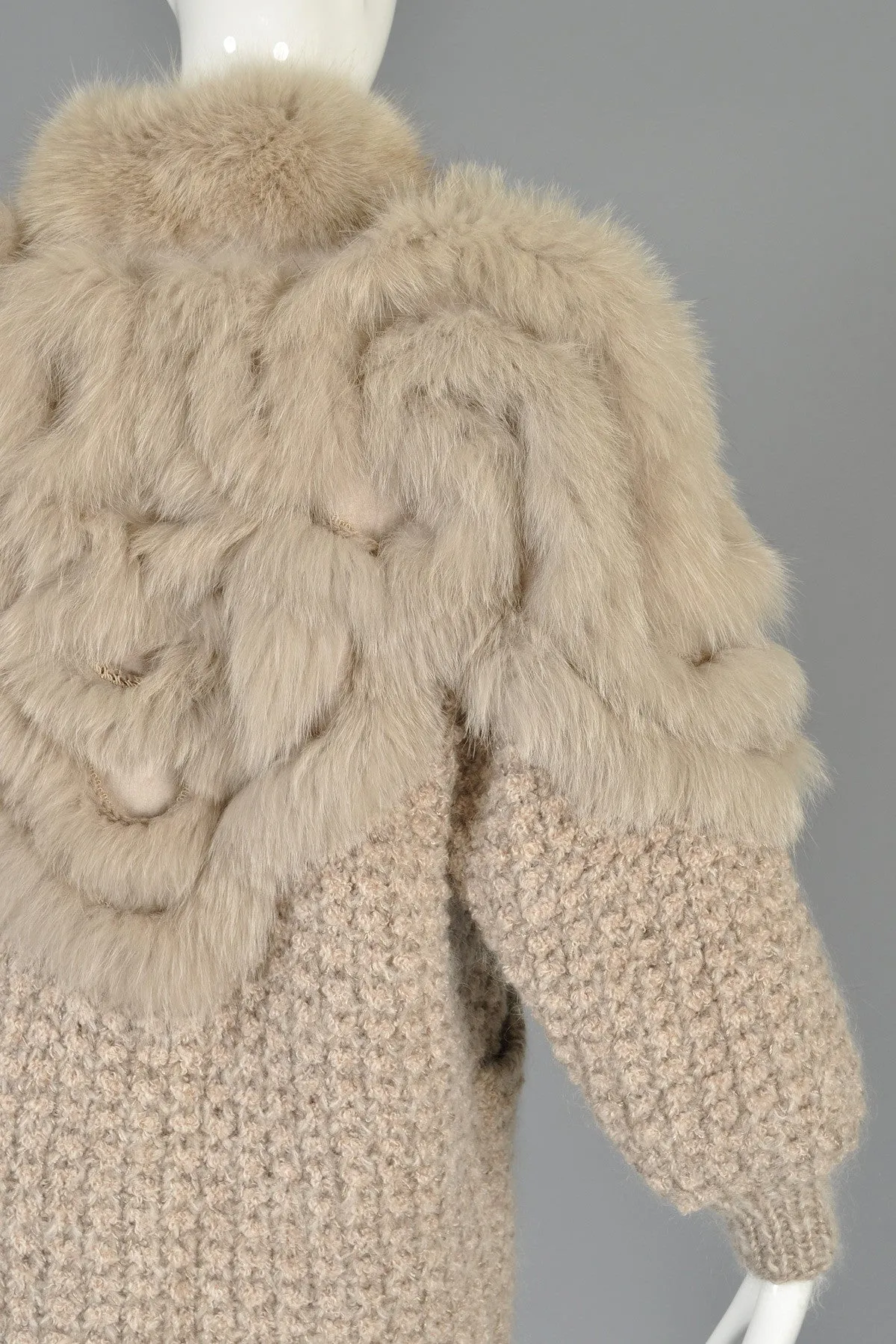 Avant Garde 80s Knit Cocoon Coat w/Fox Fur Shoulders