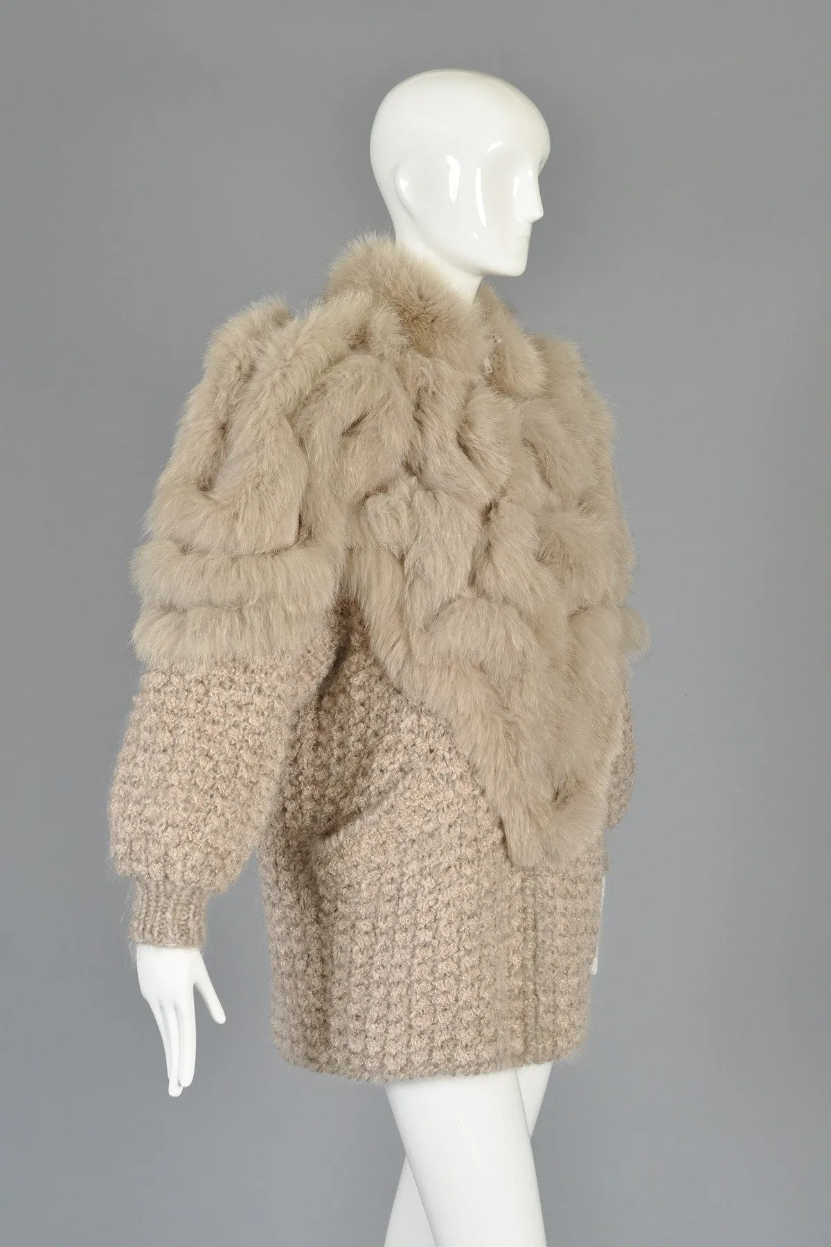 Avant Garde 80s Knit Cocoon Coat w/Fox Fur Shoulders
