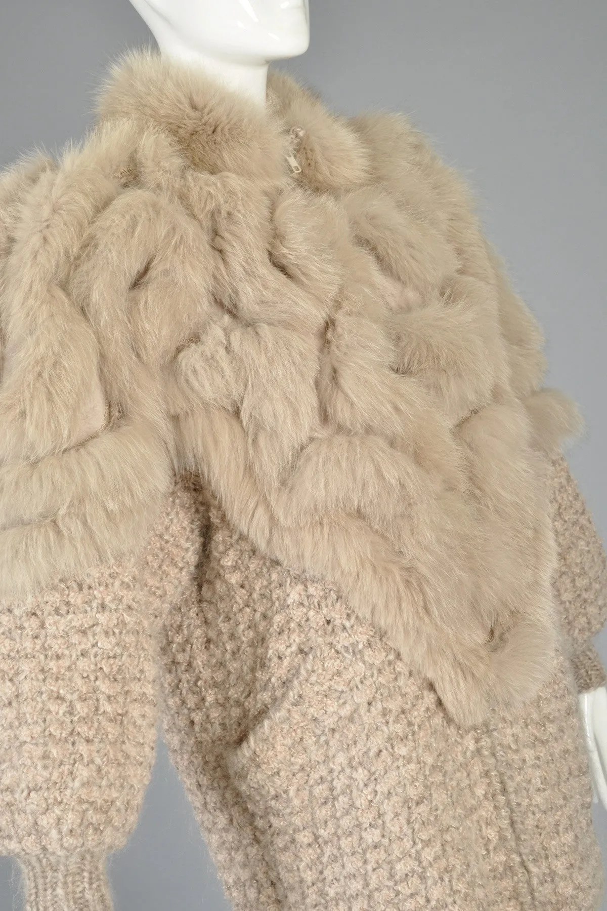Avant Garde 80s Knit Cocoon Coat w/Fox Fur Shoulders