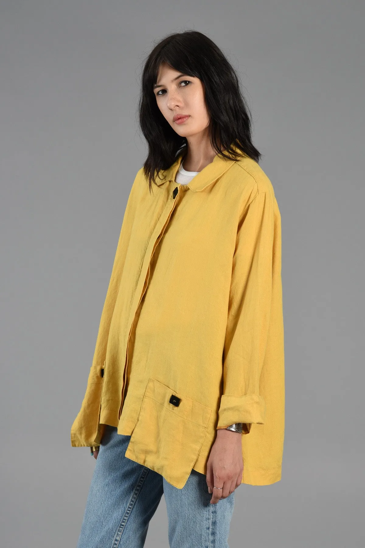 Avant Garde Linen Swing Coat with Applied Pockets