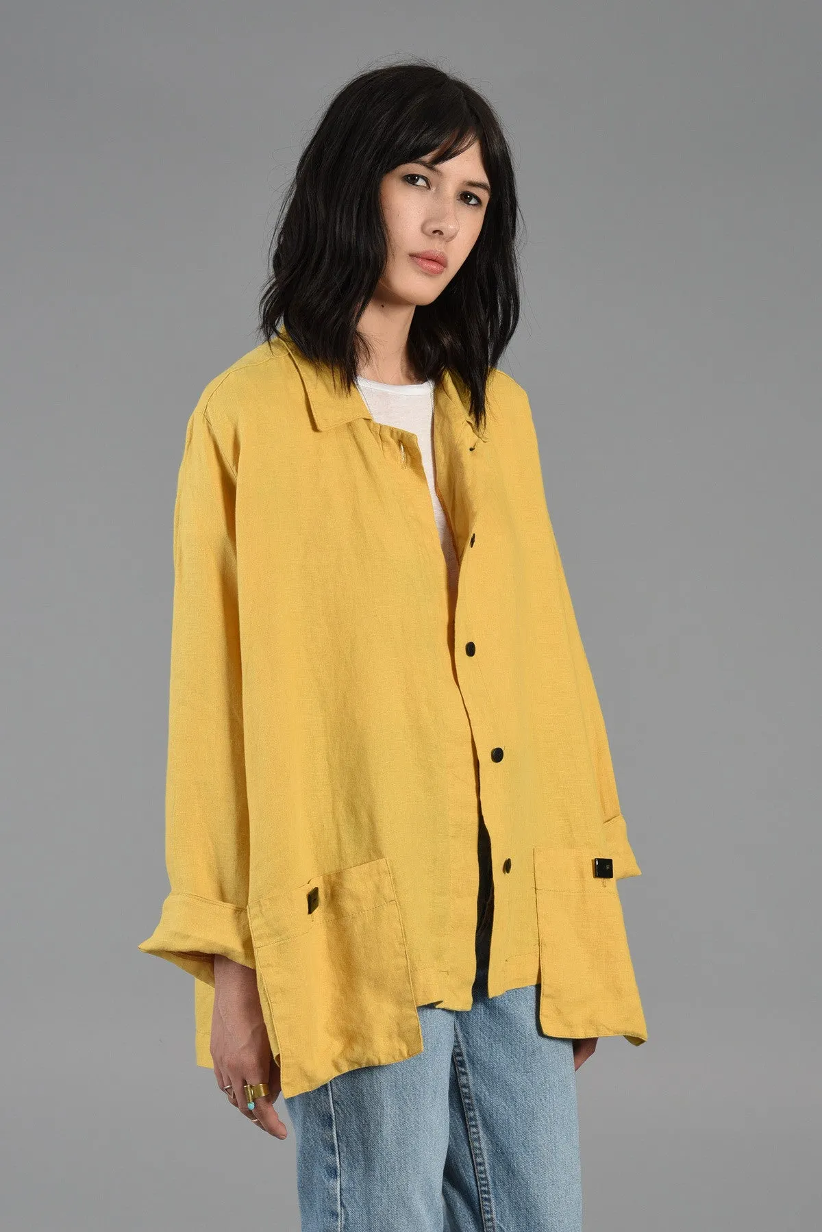 Avant Garde Linen Swing Coat with Applied Pockets